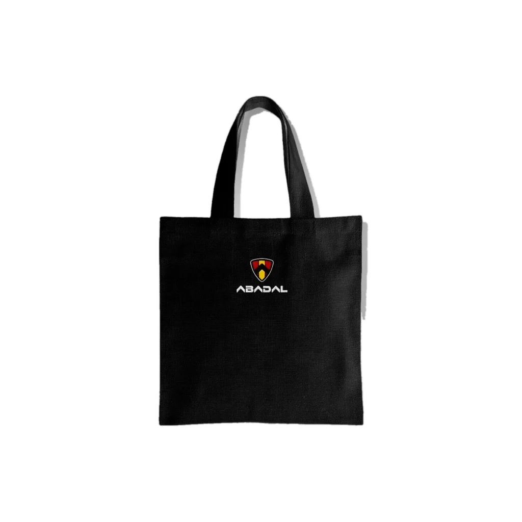 Tote bag negra con escudo y logotipo Abadal
